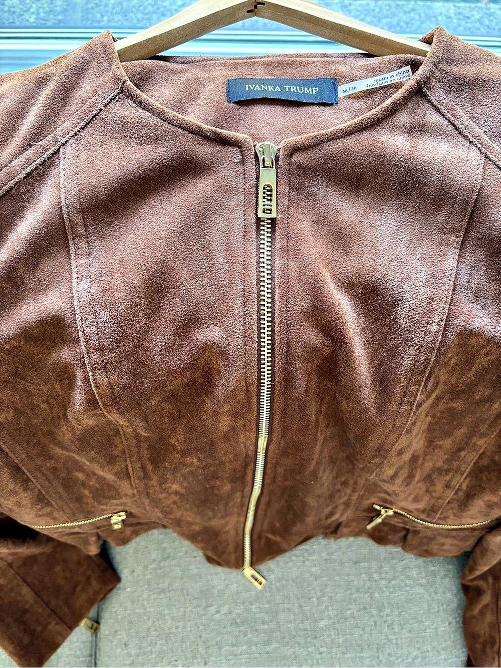 Ivanka Trump Faux Suede Jacket with Ruffles Brown Size Medium - Picture 2 of 5